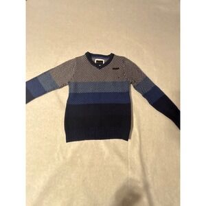 Sean John V-Neck Sweater boys S Blue Grey Chevron Striped Cotton Blend Excellent